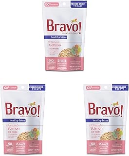 Bravo! Healthy Bites Single Ingredient Freeze Dried Raw Cat Treats, Salmon, 1 Ounce, High Protein, Grain Free, Gluten Free (Pack of 3)