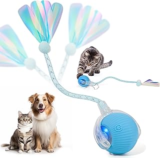 Interactive Cat Toys for Indoor Cats & Dogs, Agile Moving Cat Ball with Elastic Mesh Tail, Rechargeable Enrichment Toys, Smart Automatic Rolling Pet Ball Toys for Bored Indoor Dogs & Cats (Blue)