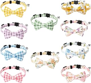10 Pcs Cat Collar Breakaway with Bow Tie and Bell Kitten Collars Removable Bowtie Plaid Flower Cat Collar for Cats Kittens Puppy (Flower)