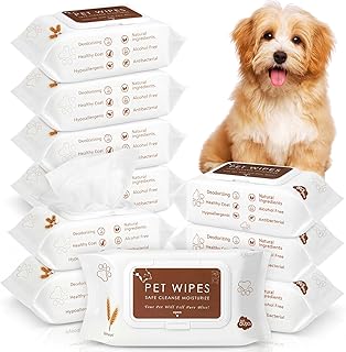 Treela 10 Packs of 800 Dog Wipes Pet Wipes Cat Grooming Supplies for Paws, Butt, Ear, Skin, Eye, Body Bath Cleaning Stain Odor Remover, Home or Travel Use (Wheat)