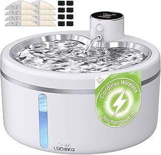 Wireless Cat Water Fountain with Stainless Steel Tray, 84oz/2.5L Pet Water Fountain for Cats Inside, Cat Fountain for Drinking with Motion Sensor, Ultra Quiet Pump for Pets& Small Animals (8Filters)