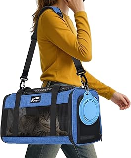 TSA Approved Pet Carrier for Kitten and Puppy, Cat Carrier Soft Fits Pets up to 13 lbs, Dogs Travel Bag with Bowl Foldable, Ideal for Travel, Car Rides, and Vet Visits, Dark Blue