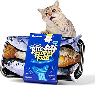 Potaroma Cat Toys Bite-Sized Flopping Fish with Catnip, Realistic Tap-Activated Moving Kitten Kicker, 3 Floppy Mode Wiggle Sardine/Saury/Yellow Croaker Interactive Motion Kitty Exercise