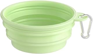 Collapsible Pet Bowl with Carabiner Clip, Green, Portable Foldable Silicone Travel Dog Bowl for Outdoor Use