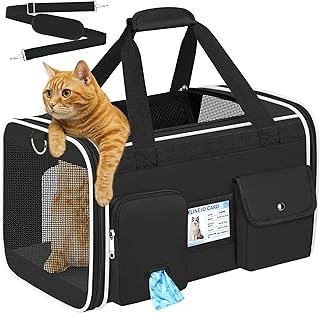 HUANLANG Soft-Sided Cat Carrier Airline Approved,Dog Carriers for Small Dogs Medium Cats,Pet Travel Carrier Up to 20 Lbs,Collapsible Cat Bag
