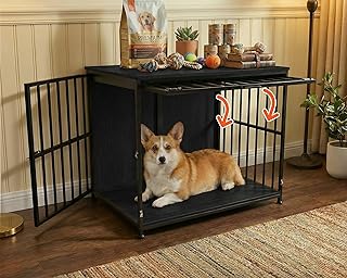 31.5" Dog Crate Furniture with Flip Door, Wooden Dog Kennel Indoor, Heavy Duty Pet Cage for Small Medium Dogs, Double Door Pet House End Table, Black