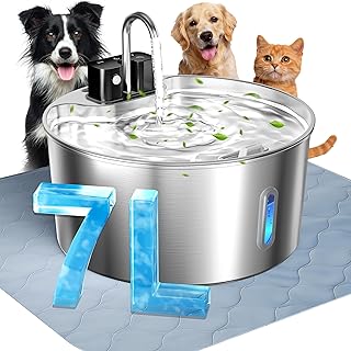 Cordless Dog Water Fountain with Silicone Mat, 7L/236oz Stainless Steel Automatic Dog Water Dispenser for Large Dogs, Multi-Filtration Pet Fountain & Ultra-Quiet Pump