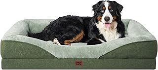 EHEYCIGA Orthopedic XL Dog Bed for Large Sized Dog, 48x35x7.5 Inch Extra Large Memory Foam Dog Couch Bed with Sides, Waterproof Liner & Washable Removable Cover, Bolster Pet Sofa, Green
