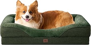EHEYCIGA Orthopedic Dog Bed for Medium Dog, 35x22x6.5 Inch Memory Foam Dog Couch Bed with Sides, Waterproof Liner & Washable Removable Cover, Bolster Pet Sofa, Dark Green
