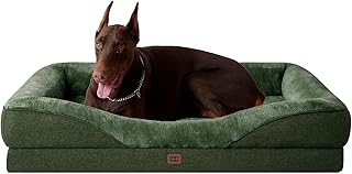 EHEYCIGA Orthopedic XL Dog Bed for Large Sized Dog, 48x35x7.5 Inch Extra Large Memory Foam Dog Couch Bed with Sides, Waterproof Liner & Washable Removable Cover, Bolster Pet Sofa, Dark Green
