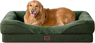 EHEYCIGA Orthopedic XL Dog Bed for Large Sized Dog, 42x30x7.5 Inch Extra Large Memory Foam Dog Couch Bed with Sides, Waterproof Liner & Washable Removable Cover, Dark Green