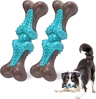 Durable Dog Chew Toys for Large Dogs - Tough Bone-Shaped Dental Chew with TPR Rubber & Wood Fiber, Teething & Aggressive Chewer Toys for Medium/Large Breed, Long-Lasting Teeth Cleaning 2 Pack set