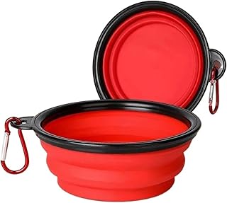 2pcs 2 in 1 Collapsible Dog Travel Bowl Double Bowls Folding Portable Hangable Feeder for Outdoor Product(Single Red)