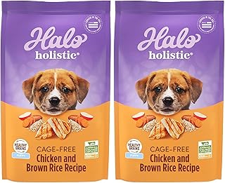 Halo Holistic Puppy Food, Cage Free Chicken & Brown Rice Recipe, Healthy Grains Dry Dog Food, Complete Digestive Health, 3.5 lb Bag (Pack of 2)