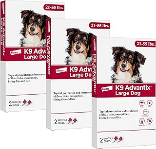 K9 Advantix Flea, Tick & Mosquito Prevention for Dogs 21-55 lbs. | Flea Drops for Large Dogs | Apply Monthly | 6 Treatments (Pack of 3)