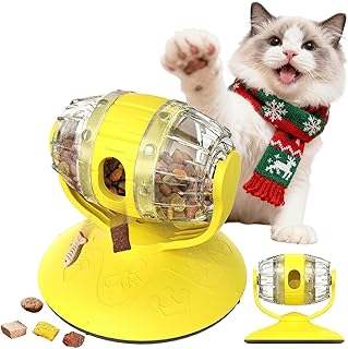 Interactive Cat Treats Dispenser Toy, Puzzle Feeder Food Dispenser, Kitty Interactive Enrichment Toys, Dispensing Foods Slow Feeder National Pet Day Gifts for Cats IQ Training, Yellow