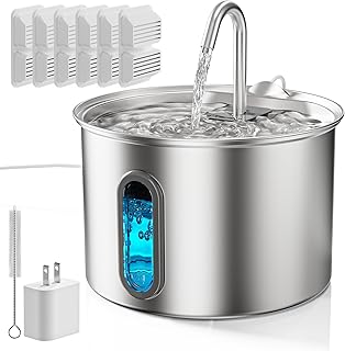 304 Stainless Steel Cat Water Fountain - 2.8L/95oz Quiet Electric Pet Water Fountain with Multi-Stage Filtration, Easy to Clean & Assemble (Pet Water Fountain+6 Filters)