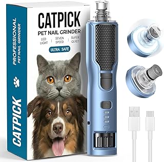 7-Speed Dog & Cat Nail Grinder with Light - Ring LED Safe to Avoid Overcut, Quiet Low Vibration & Powerful Fast, Cordless Rechargeable Toenail Trimmer for Small & Large Puppy Paws