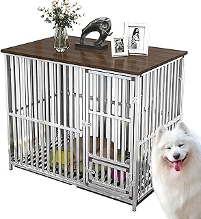 Modern Double Dog Crate Furniture with Storage | Stylish Indoor Pet Kennel for Small & Medium Dogs | Removable Tray & Decorative Side Table | 80x55x62cm