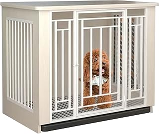 Heavy Duty Dog Kennel Furniture, 31.8'' Large Wooden Dog Crate, Sturdy Anti-Chew Dog House for Small/Medium/Large Breeds, Stylish White Design