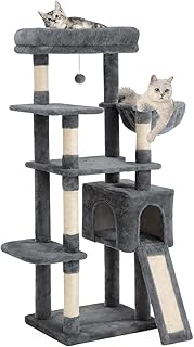 54 Inches Cat Tree, Tall Cat Tower with Hammock, Condo and Scratching Pad, Cat House with Plush Perch for Indoor Cats Adult