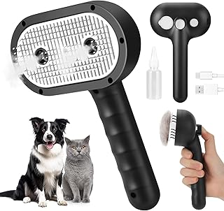 Cat Steam Brush for Grooming and Shedding for Long and Short Hair Pets Deshedding and Hair Removal tool for Dogs & Cats Self Cleaning 4 in 1 Massaging Pet Spray Spritz Defur Comb