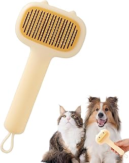 MiOYOOW Cat Grooming Brush, Self-Cleaning Dog Comb with Hanging Loop, Hair Removal Tool for Short & Long Haired Cats, Dogs
