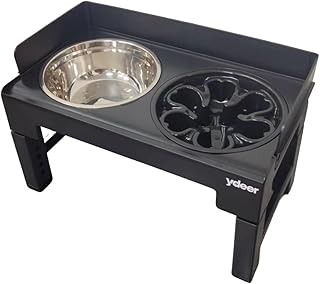 Elevated Dog Bowls, Raised Feeder Stand with Stainless Steel Dishes & Slow Feeder, 6 Heights Adjustable Height for Small Medium Large Dogs Cats Pets Cats and Dogs