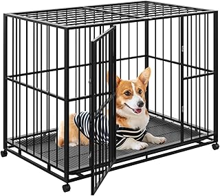 36 Inch Dog Crate for Small Sized Dogs, Stainless Steel Dog Kennel for Indoor Use, Escape Proof Dog Cage with Wheels & Removable Tray, Extra Small Indestructible Stackable Crate for High Anxiety Dogs