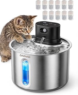 Wireless Cat Water Fountain Cordless Cat Drinking Fountain Stainless Steel, 74oz/2.2L Battery Operated Pet Water Fountain for Cats Indoor with 11 Filters