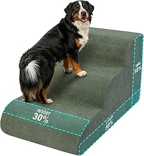 Large Dogs Stairs for Bed, Extra Wide Pet Step for Couch or Chair, 100lbs Load Capacity, 3-Step Stable & Sturdy Cat & Dog Ramp for Puppy Small Medium Senior Dog Essentials, Washable Cover,Green