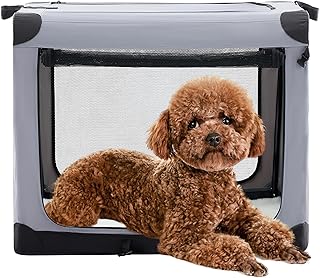 NEWBULIG Collapsible Dog Crate 24 Inch, Portable Travel Crate for Dogs and Cats, Soft Foldable Pet Kennel with 3-Door Mesh Windows Indoor & Outdoor