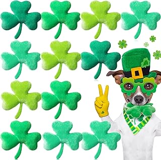 Civaner 12 Pcs St Patricks Day Stuffed Toys for Dogs Clover Green Squeaky Dog Toys Plush Pet Supply for Small Medium Large Pets Irish Holiday Party Decoration Gift