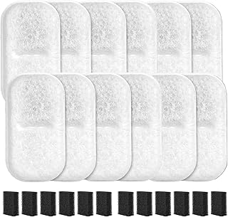 12 Pack Cat Water Filters Replacement for 108Oz/3.2L & 67Oz/2L Stainless Steel Pet Water Dispenser, Cat/Dog Indoor Water Dispenser Fountain for Most Pet Water Fountains 12 Filters & 12 Sponges