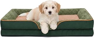Orthopedic Dog Bed for Joint Relief, Non-Slip Washable Dog Couch Bed for Small Medium Large Dogs, Comfort Pet Sofa with Removable Cover & Supportive Foam. (Dark Green, Small)