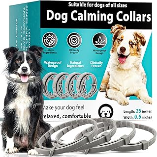 Calming Collars for Dogs, 4 Packs Dog Calming Collar Contains Long Lasting Pheromone for 60 Days, Separation/Stress/Anxiety Relief for Dogs, Adjustable for Small Medium Large Dog (Grey)