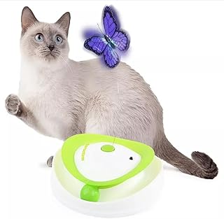 2-in-1 Automatic Interactive Kitten Toy, Fluttering Flashing Butterfly, Rolling Track Ball, Kitty Flutter Toy for Indoor Cats or Small Dog