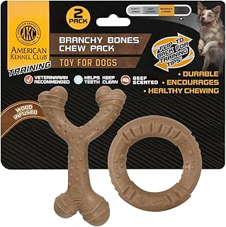 American Kennel Club 2 Pack Training Wishbone and Ring Chew Toy – Moderate Chewers, Durable & Long-Lasting, Supports Dental Health