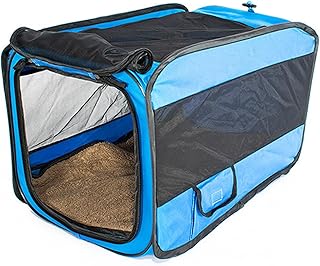 Pssopp Dog Car Carrier, Collapsible Ventilated Portable Pet Bag Crate with Soft Warm Blanket for Travel Car Outdoor (Blue S)