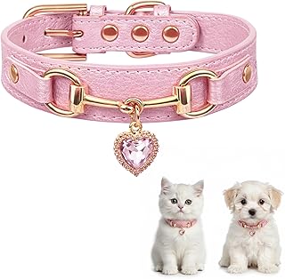Cute Dog Collar Female Dog Collars Pink Heart Pet Collars for Puppy Dogs Collar with Bling Diamonds Wedding Puppy Necklace Valentine's Day Small Medium Dogs Cats Adjustable PU Leather