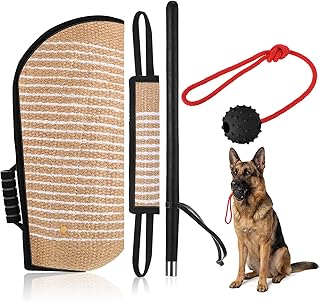 Leyndo 4 Pcs Dog Training Set Include Dog Sleeve Pillow Tug Toy Training Stick and Rubber Ball Professional Equipment for Biting Interactive Fetch Puppy (Black)