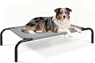 Elevated Dog Bed with Breathable Mesh Fabric, Raised Pet Cot with Airflow and Support, Durable and Easy to Clean (Grey, Medium)