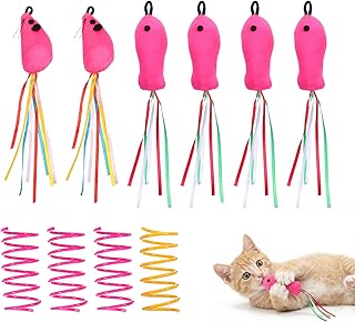 6 PCS Fish and Mice Catnip Toys Rose Red Cat Fish Toy Flopping Cat Wand Toy Interactive Catnip Toys with Ribbons Cats Wand Accessories with 4 PCS Springs for Indoor Cats Kitten Exercise