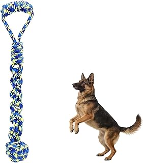Dog Chew Toys for Medium and Large Dogs, Handwoven Cotton Chew Toys for Aggressive chewers, Heavy Duty Interactive Dog Toys for Tug of War, Dental Health (1 Pcs, Knotted Rope)