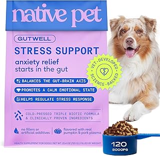 GutWell Stress Support - Dog Anxiety Relief & Calming Treats - Tasty Food Topper for Dog Stress and Anxiety Relief - Support Gut-Brain Axis with Triple-biotic Blend & Magnesium - 120 Scoops