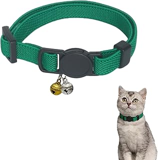 Breakaway Cat Collar with Bell, Safety Buckle Kitten Collar, Elastic Strech Quick Release, Adjustable Lightweight Collars for Girl Boy Cats, Pet Supplies, Accessories, Gifts Dark Green