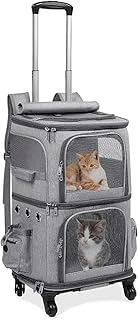 pet Backpack, Pet Cat Backpack Double Layer Trolley Bag Can Hold Two Stroller Bags Folding Dog Transporter Carrier Outdoor Travel,pet Supplies