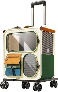 pet Backpack, Rolling Cat Carrier with Wheels for Large Cats Small Dogs Up to 25 LBS Ideal for Travel Walking and Camping Handbag Dog Bag,pet Supplies(Green Bag)