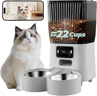 Automatic Cat Feeder with Wide-Angle Camera, 5L Smart Dog Food Dispenser, App Control, 1080P Night Vision,Motion Detection, Two-Way Audio, Large Hopper, Feeding Timer (Double-Bowl pro)
