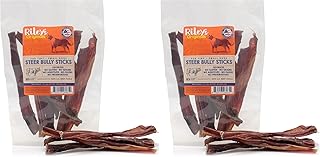 Riley's Steer Bully Sticks for Tiny to Small Dogs - Odor Free Single Ingredient Chew Treat - Easily Digestible, 100% Beef Pizzle Sticks for Dogs - 4-6", 10ct (Pack of 2)